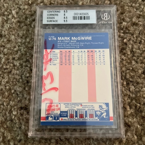 1987 Fleer Update “Glossy” Mark McGwire #76 BGS 8.5 Golden Knight signed - Picture 2 of 3